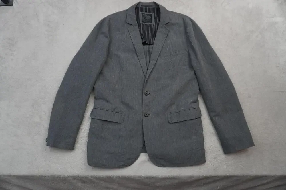 AllSaints Jacket Mens 42 Gray Cotton Linen Spitalfields Single Breasted Blazer